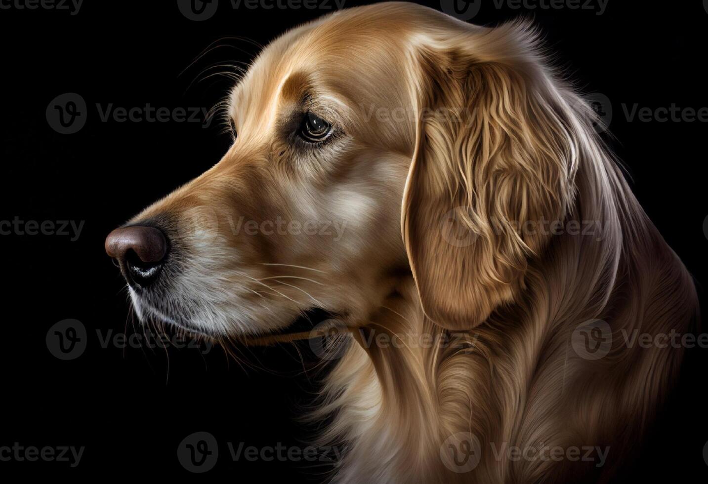 portrait of a golden retriever looking to the side isolated on black created with photo