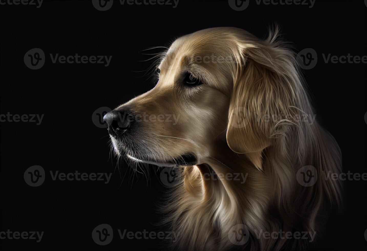 portrait of a golden retriever looking to the side isolated on black created with photo