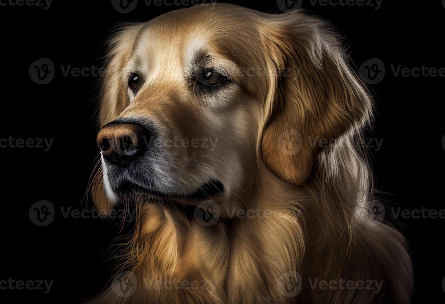 portrait of a golden retriever looking at the camera isolated on black create with photo