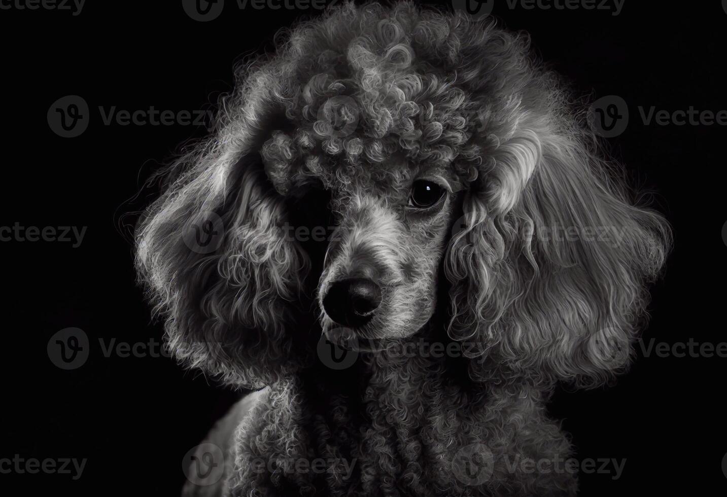 Close-up portrait of cute poodle created with photo