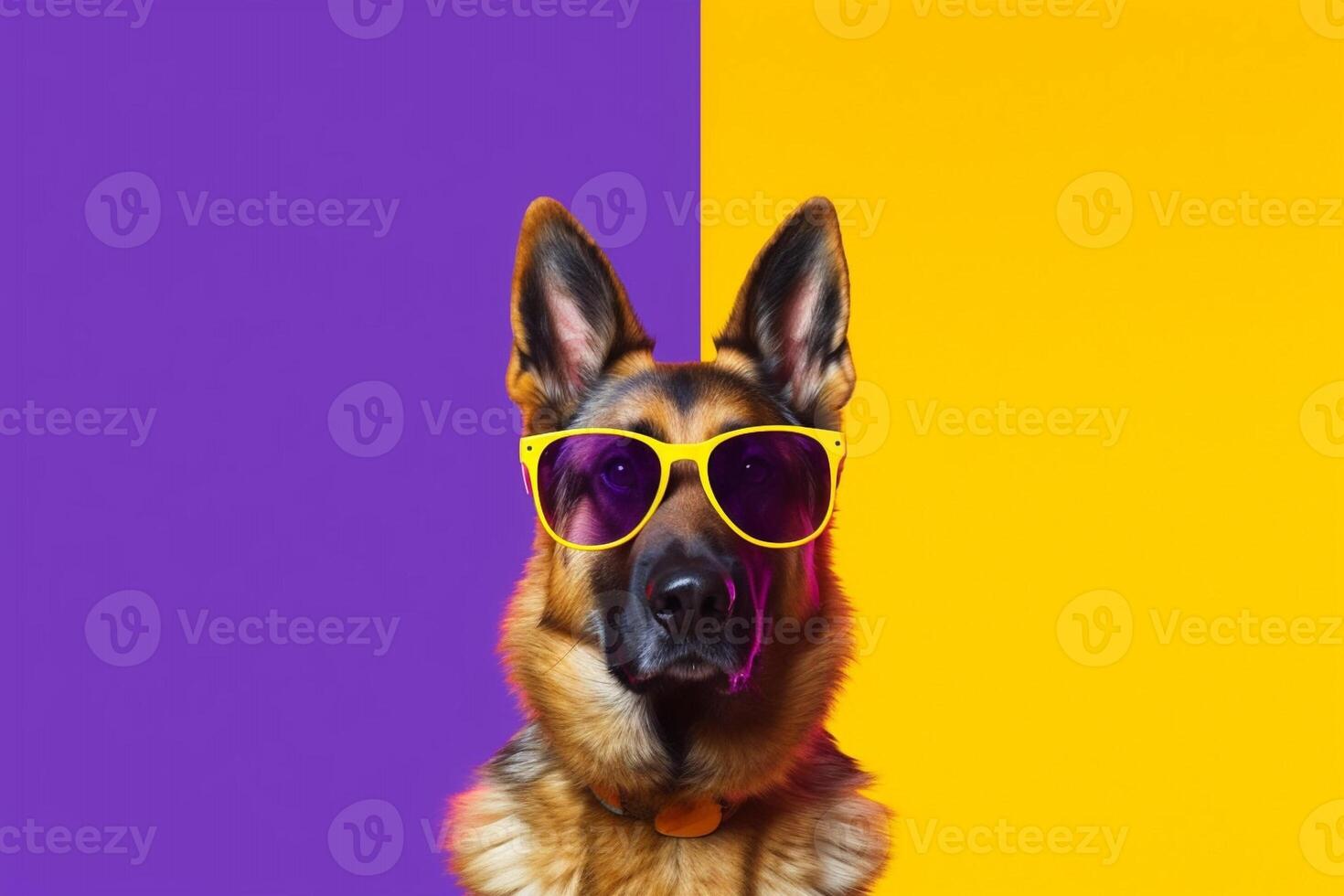 German shepherd wearing sunglasses isolated on colored background - photo