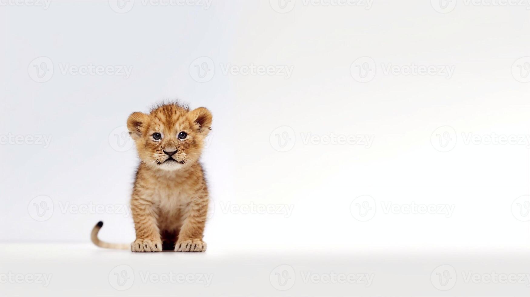 little lion on white background with copy space - photo