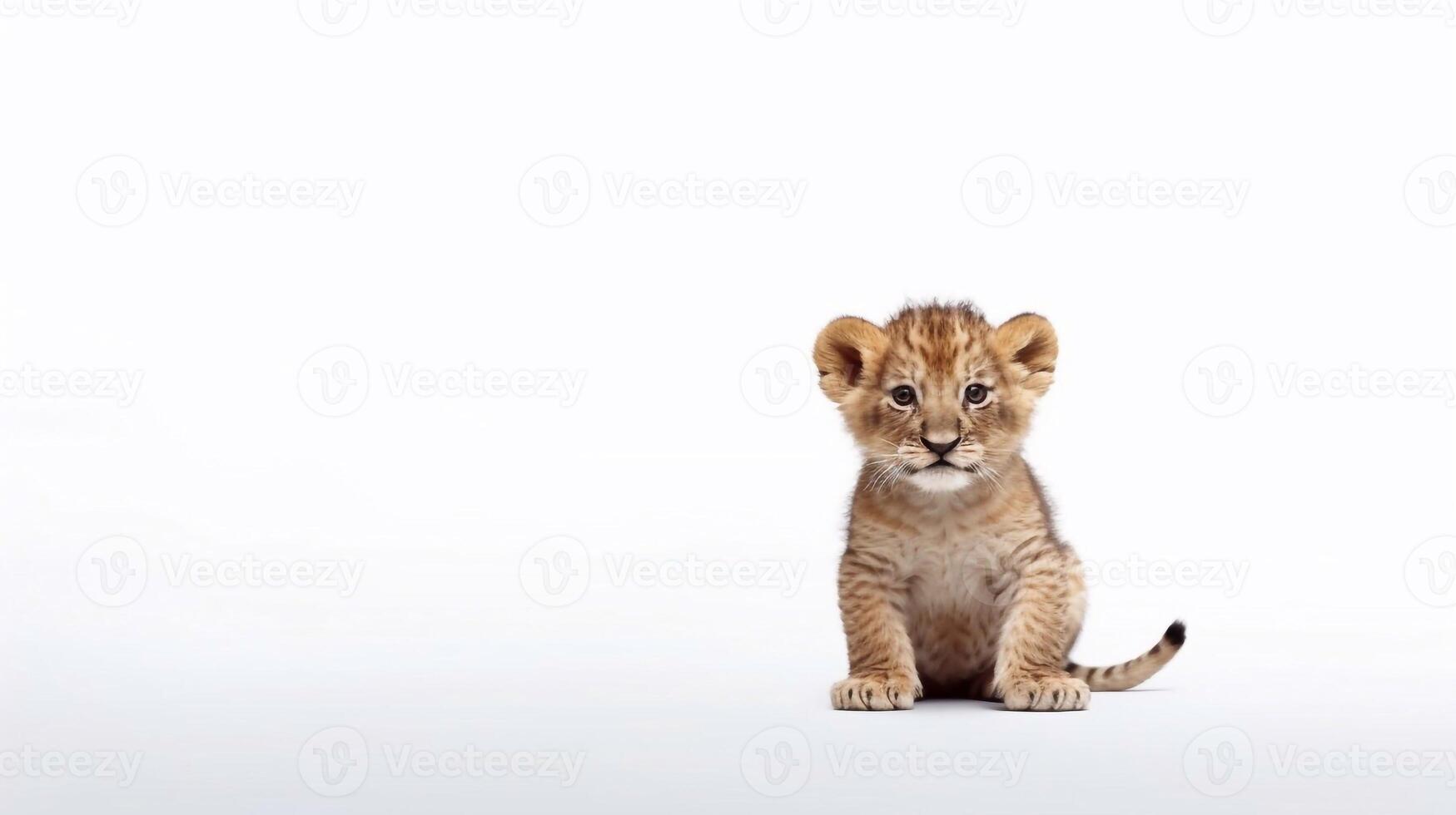 little lion on white background with copy space - photo