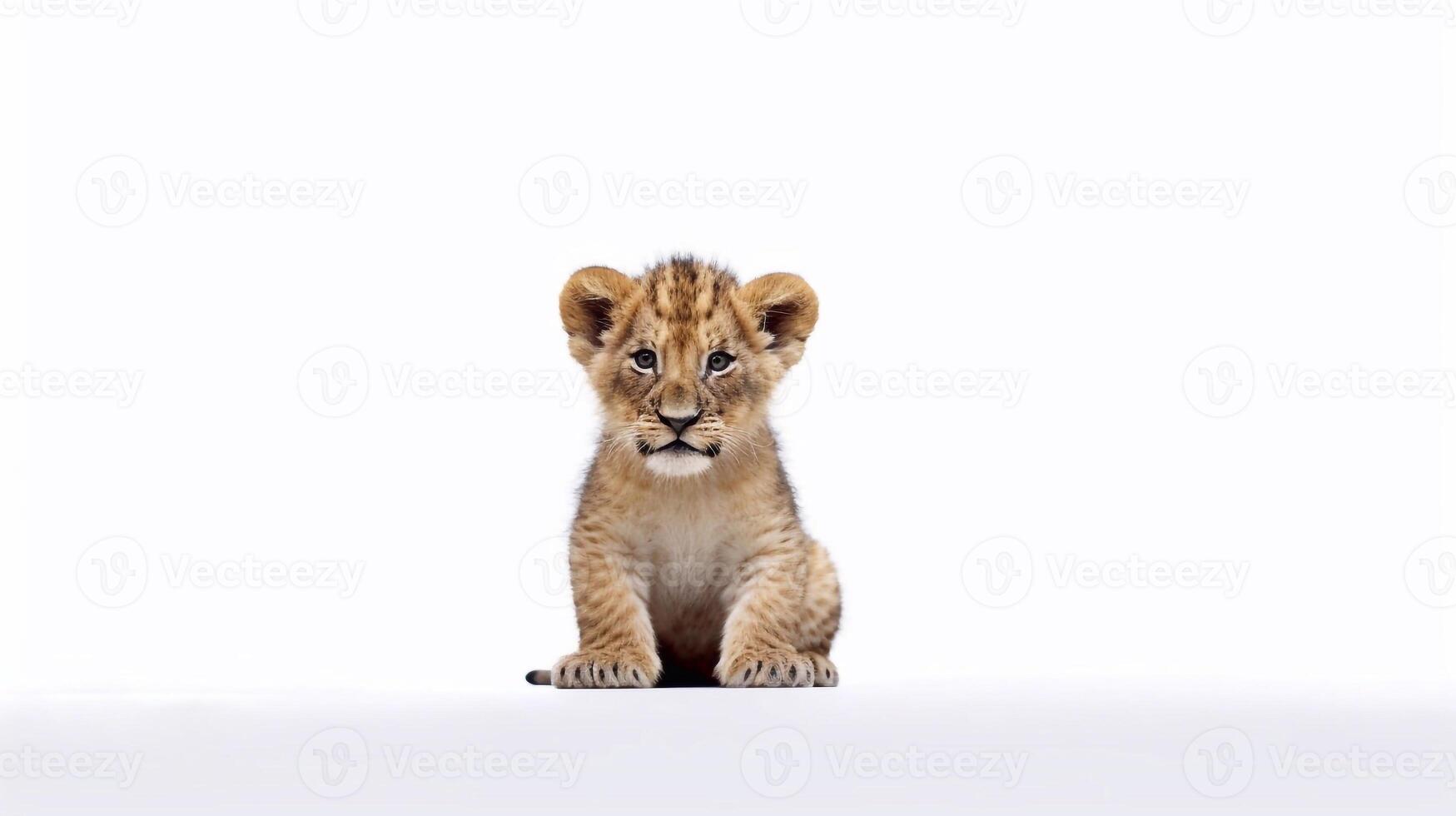 little lion on white background with copy space - photo