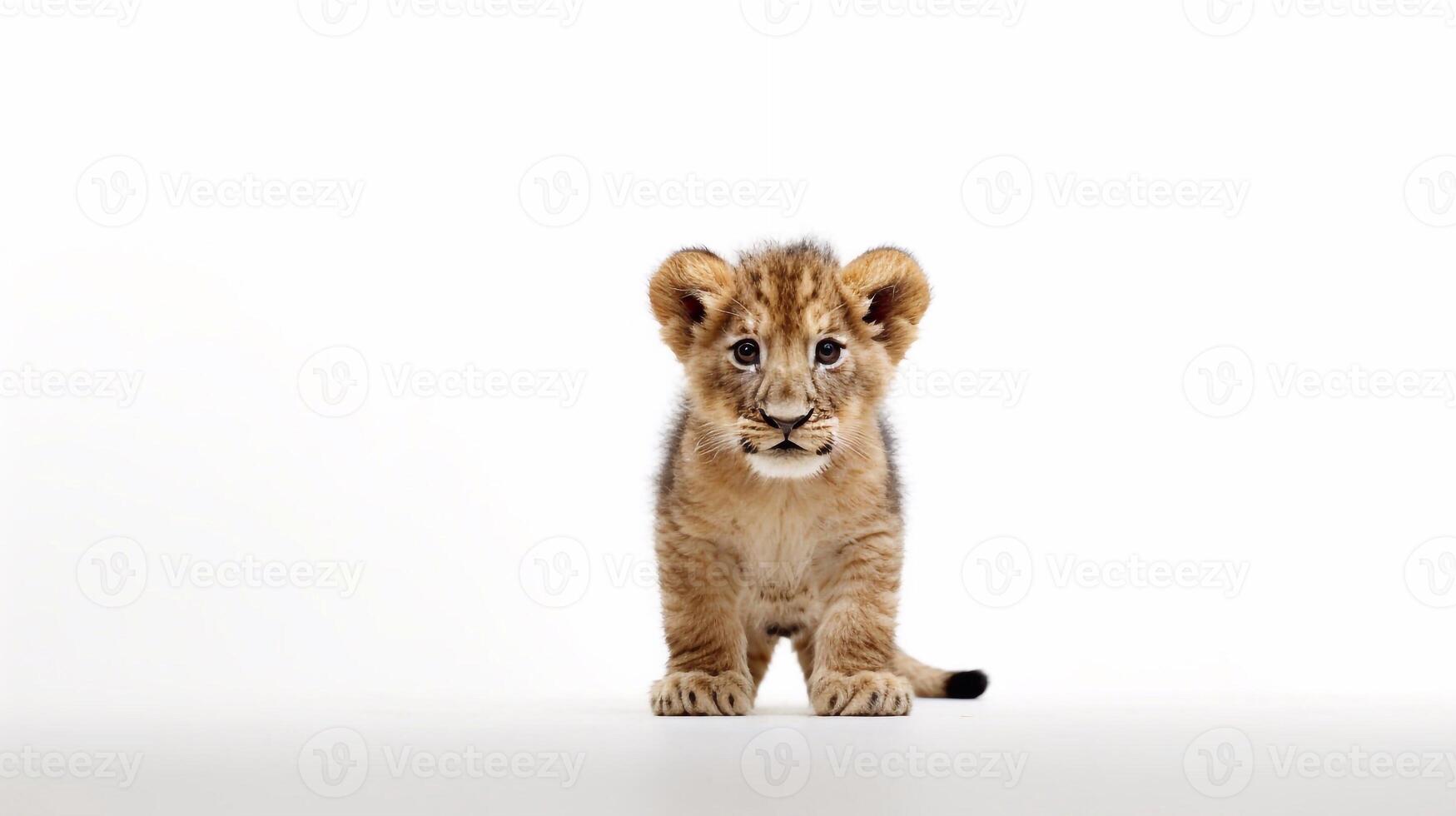 little lion on white background with copy space - photo