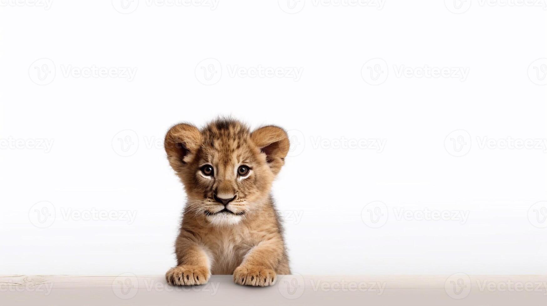 little lion on white background with copy space - photo