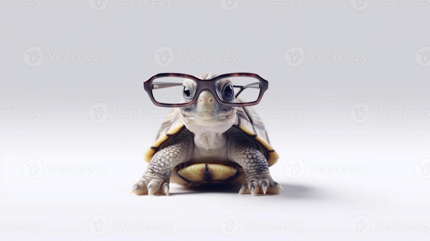 A turtle wearing glasses is wearing a pair of glasses. - photo