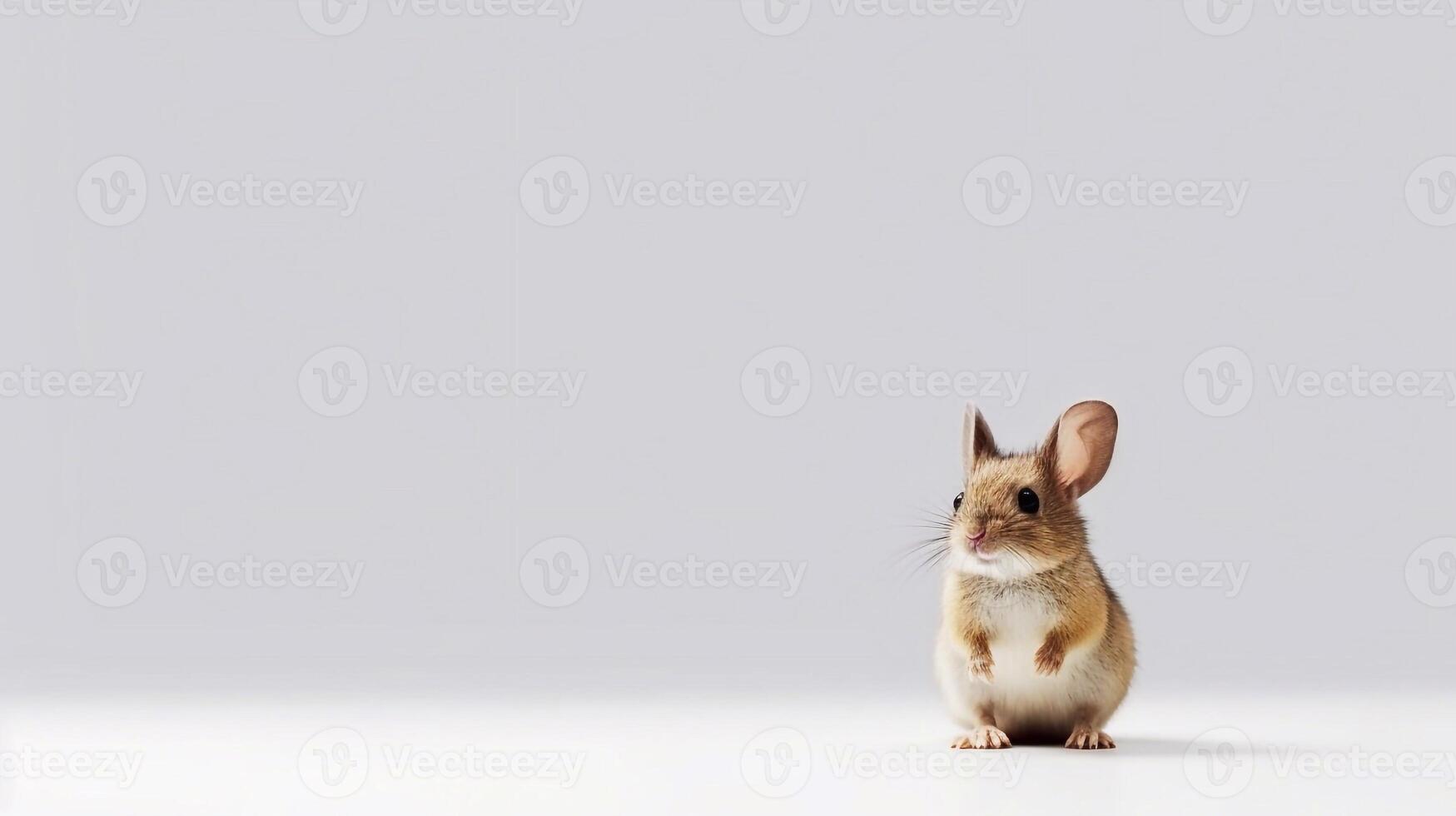 A hamster sits on a table with a white background - photo