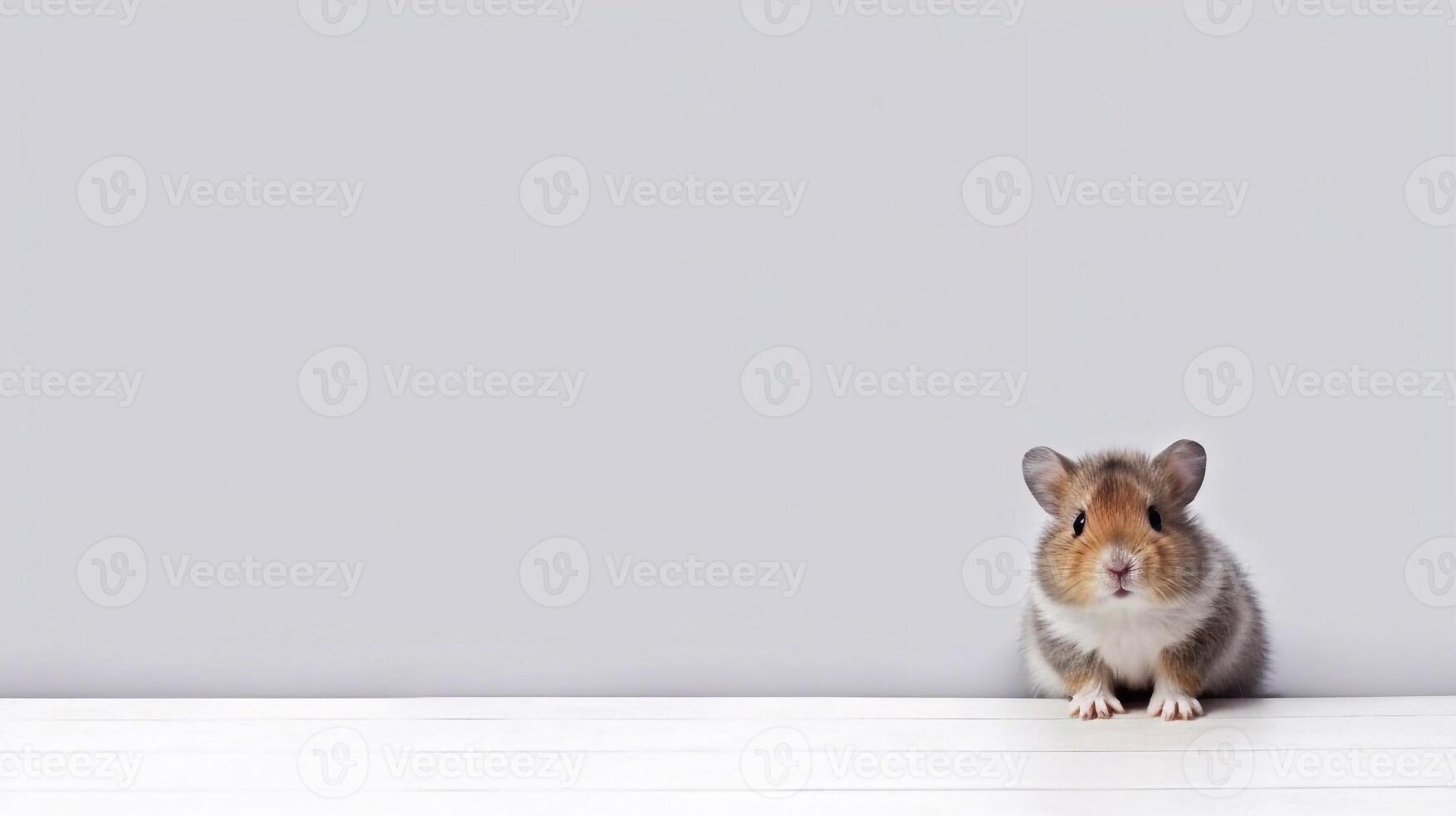A hamster sits on a table with a white background - photo