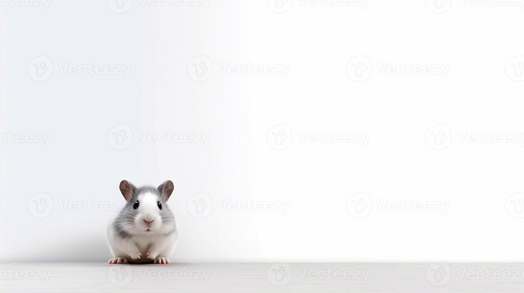 A hamster sits on a table with a white background - photo