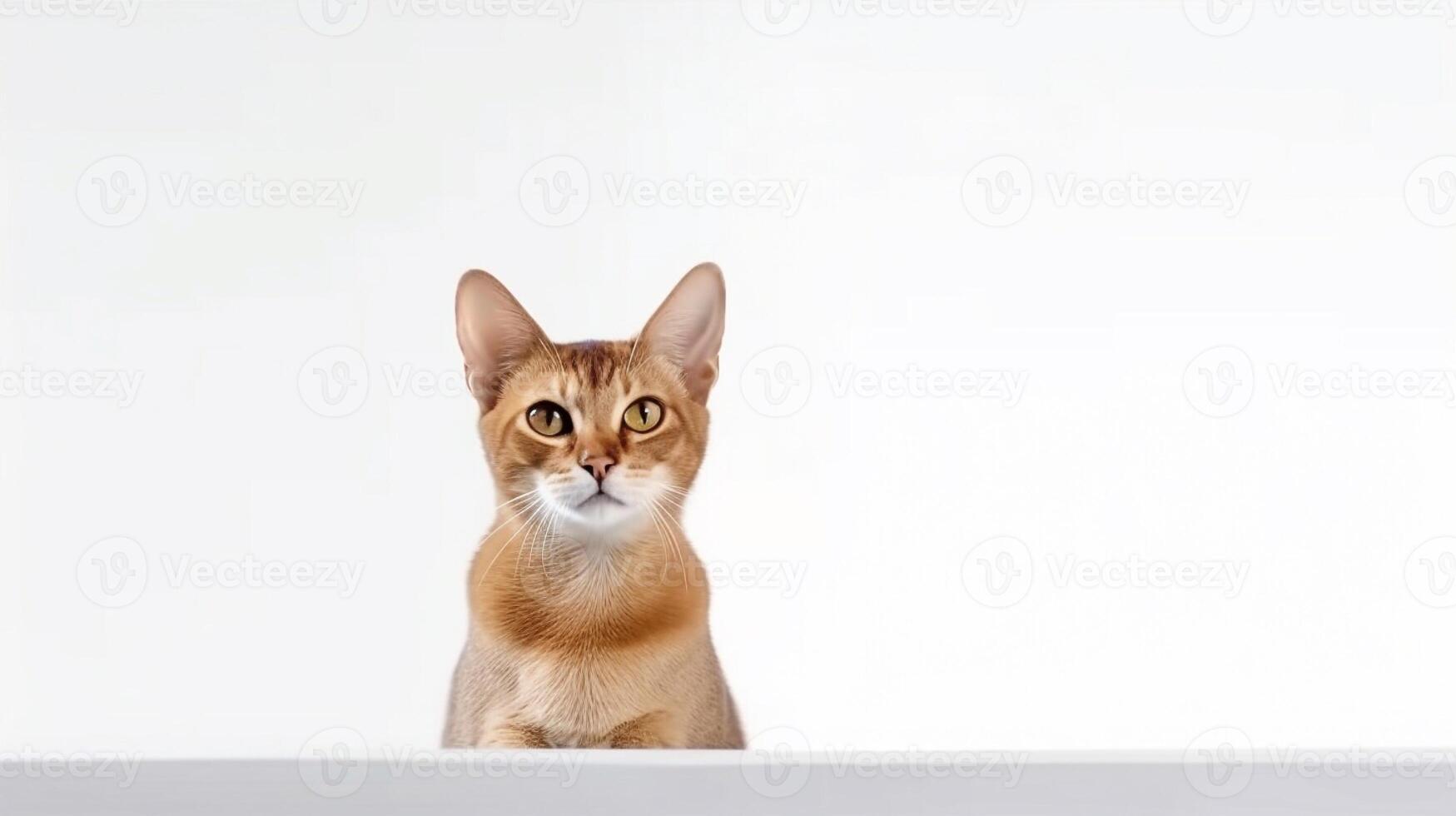 Portrait of Abyssinian cat on white background. Copy space. photo