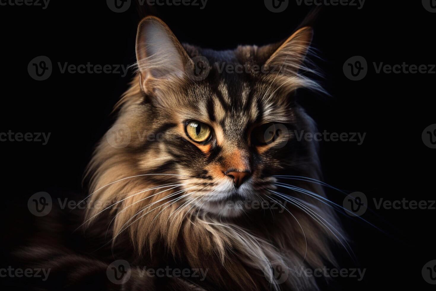Portrait of a maine coon cat on a black background. photo