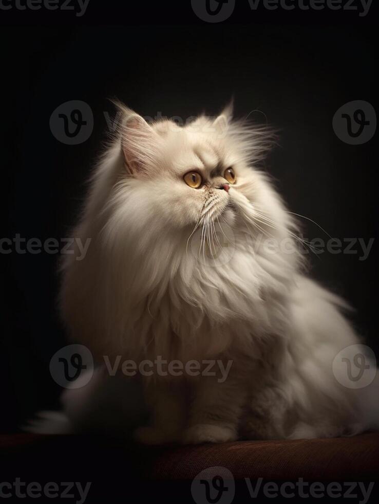 White persian cat on a dark background, close-up. photo