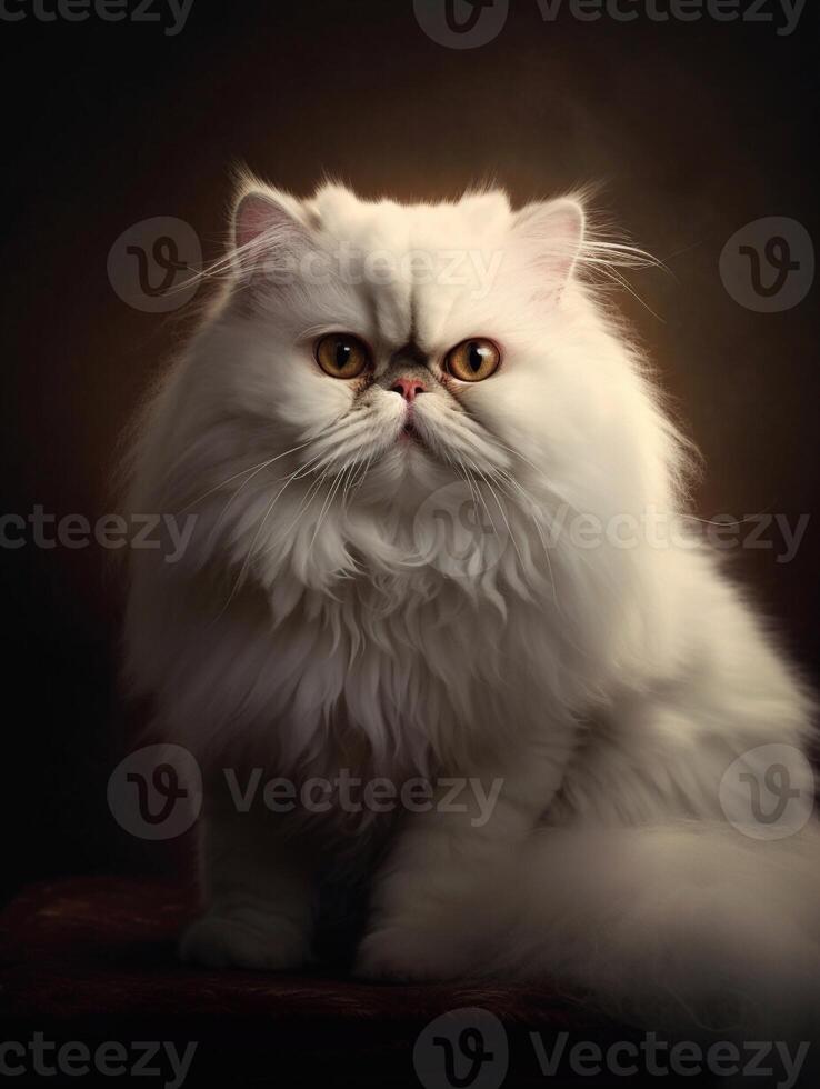 White persian cat on a dark background, close-up. photo