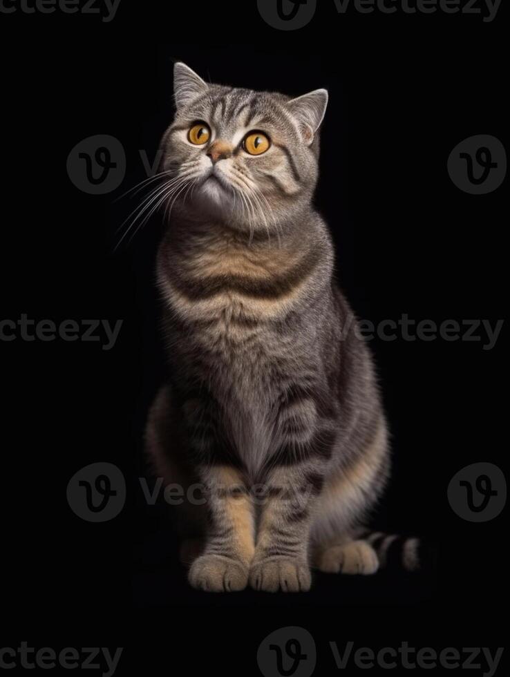 Studio portrait of beautiful scottish fold cat, isolated on black background. photo