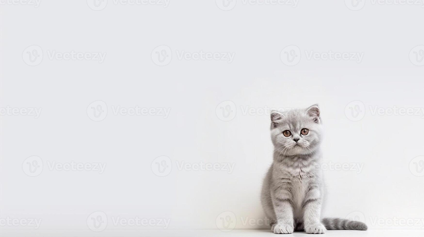 Cute Scottish fold kitten on white background with copy space. photo
