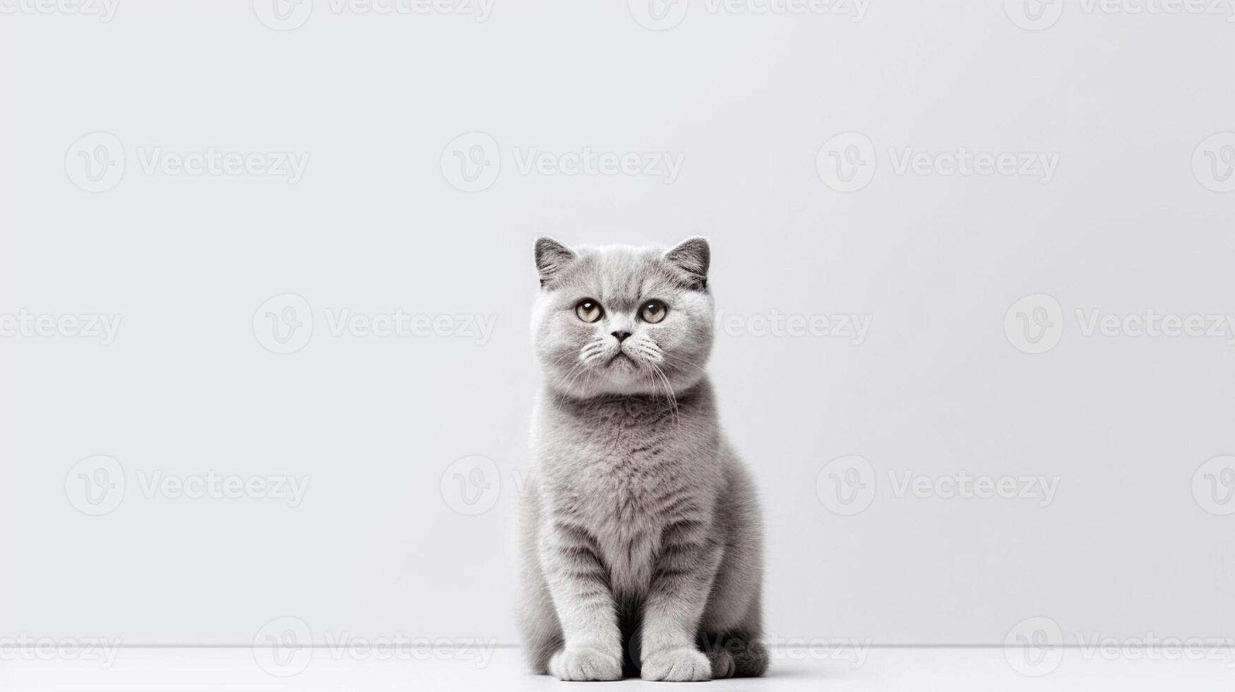 Cute Scottish fold kitten on white background with copy space. photo