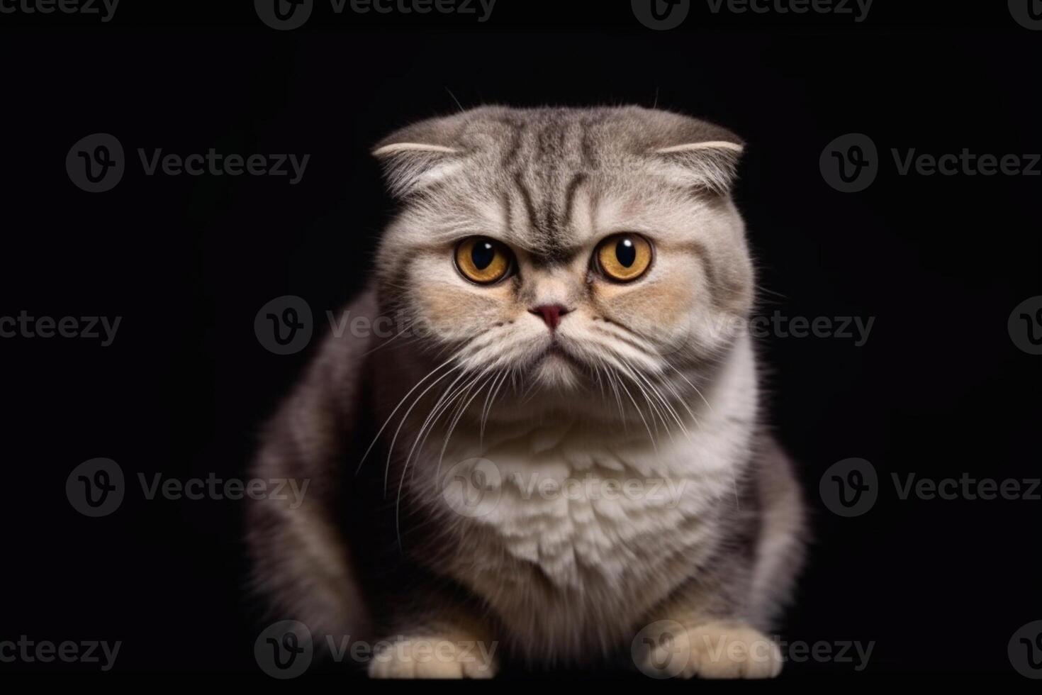 Portrait of a scottish fold cat on a black background with copy space. photo