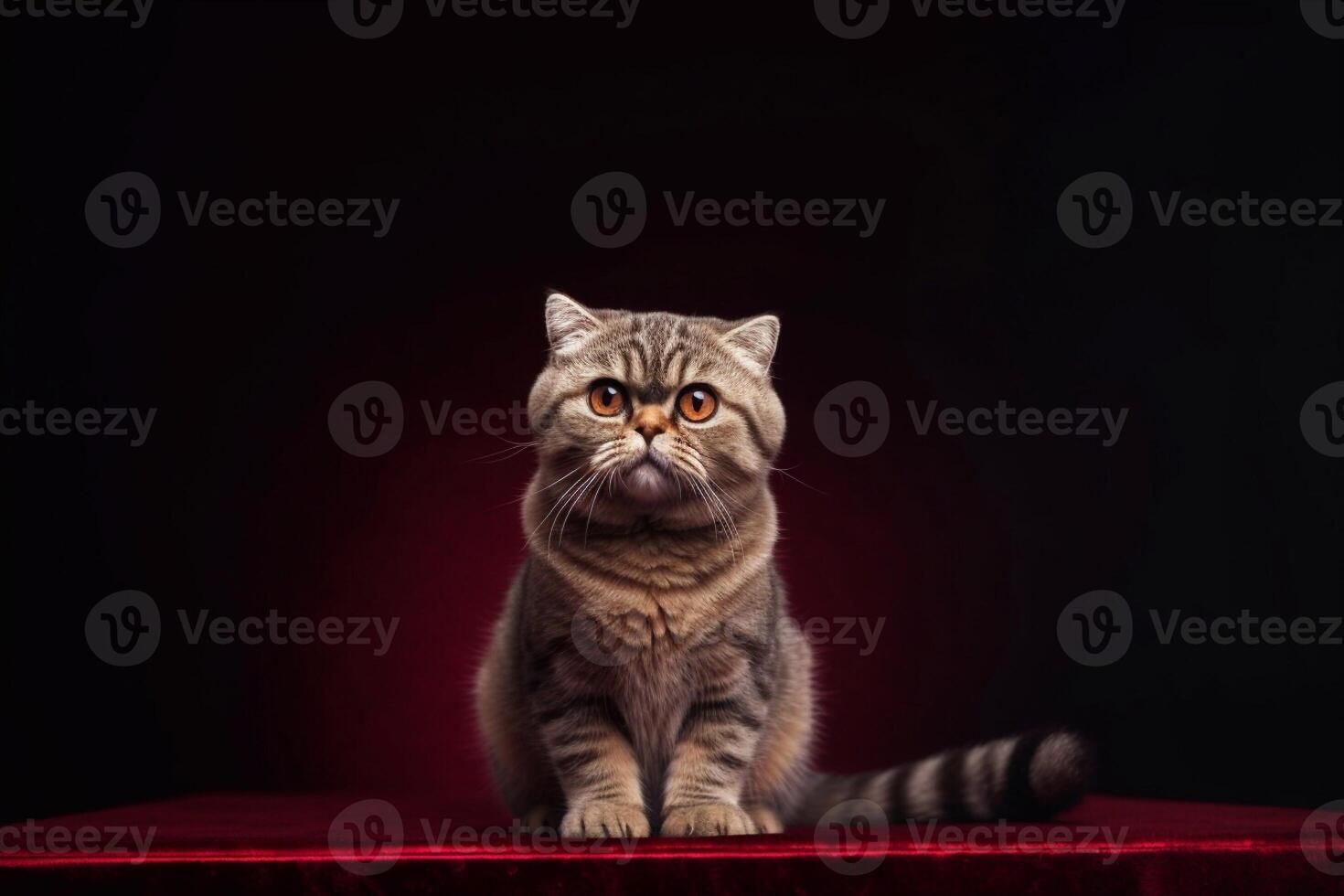 Portrait of a scottish fold cat on a black background with copy space. photo