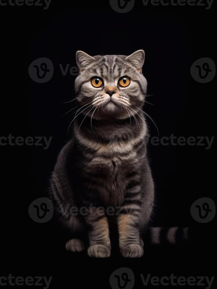 Studio portrait of beautiful scottish fold cat, isolated on black background. photo