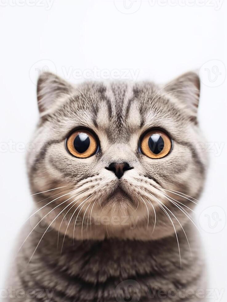 Close up portrait of Scottish fold on white background. photo