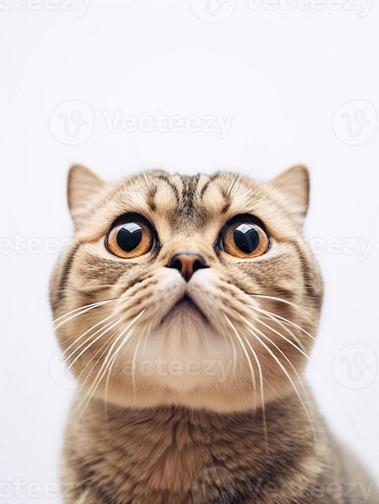 Close up portrait of Scottish fold on white background. photo