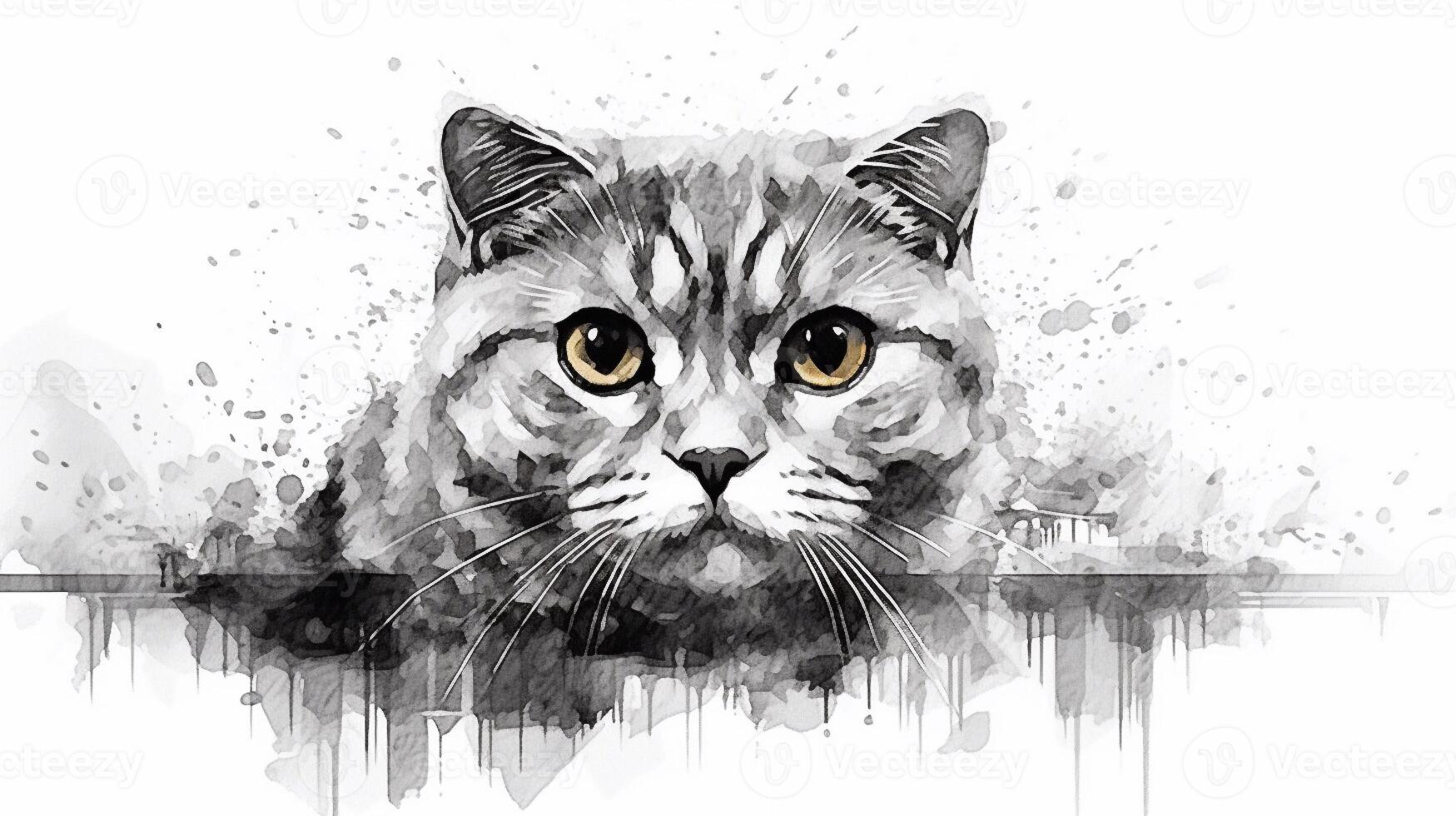 Cute cat on watercolor background. Watercolor painting. illustration. photo
