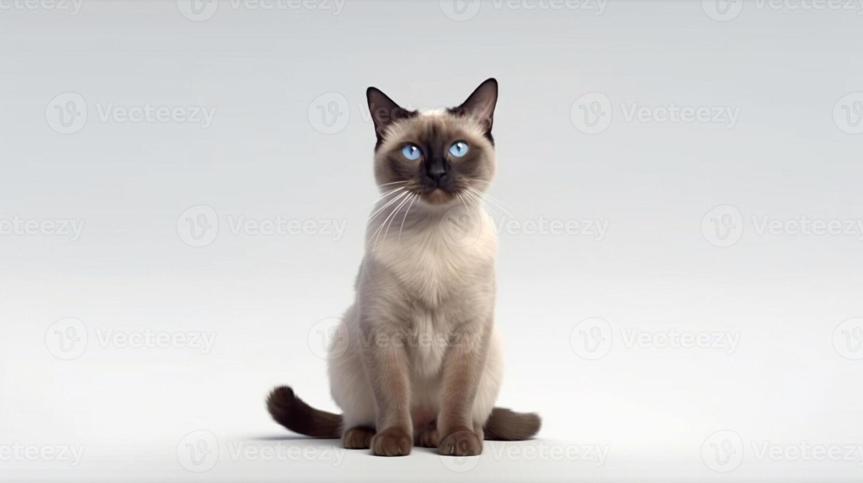 Siamese cat with blue eyes on white background. Copy space. photo