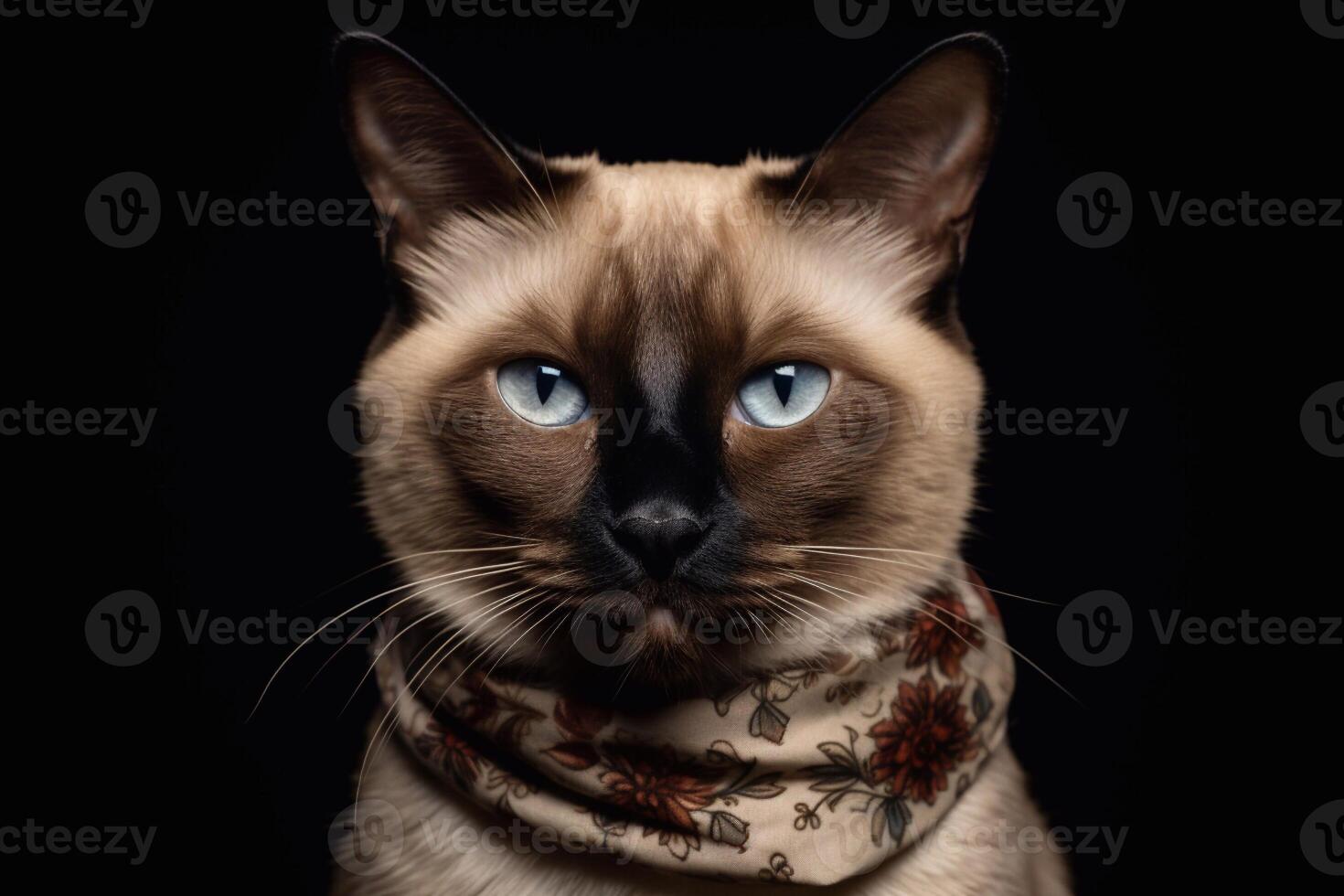 A siamese wearing scarf on black background. photo