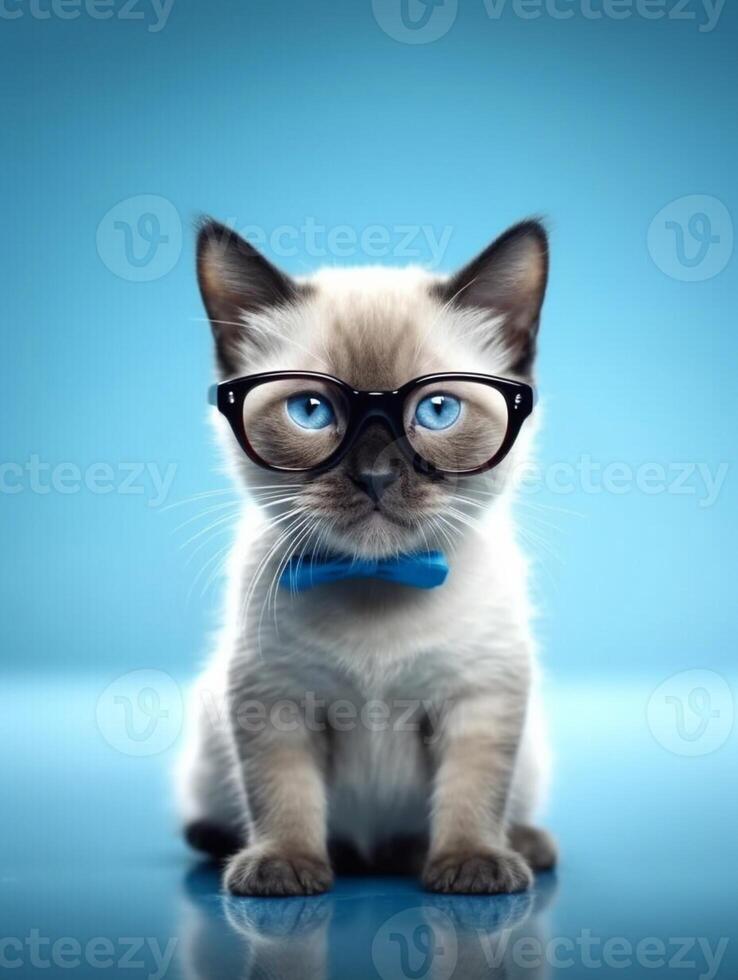 A cute Siamese on blue background. photo