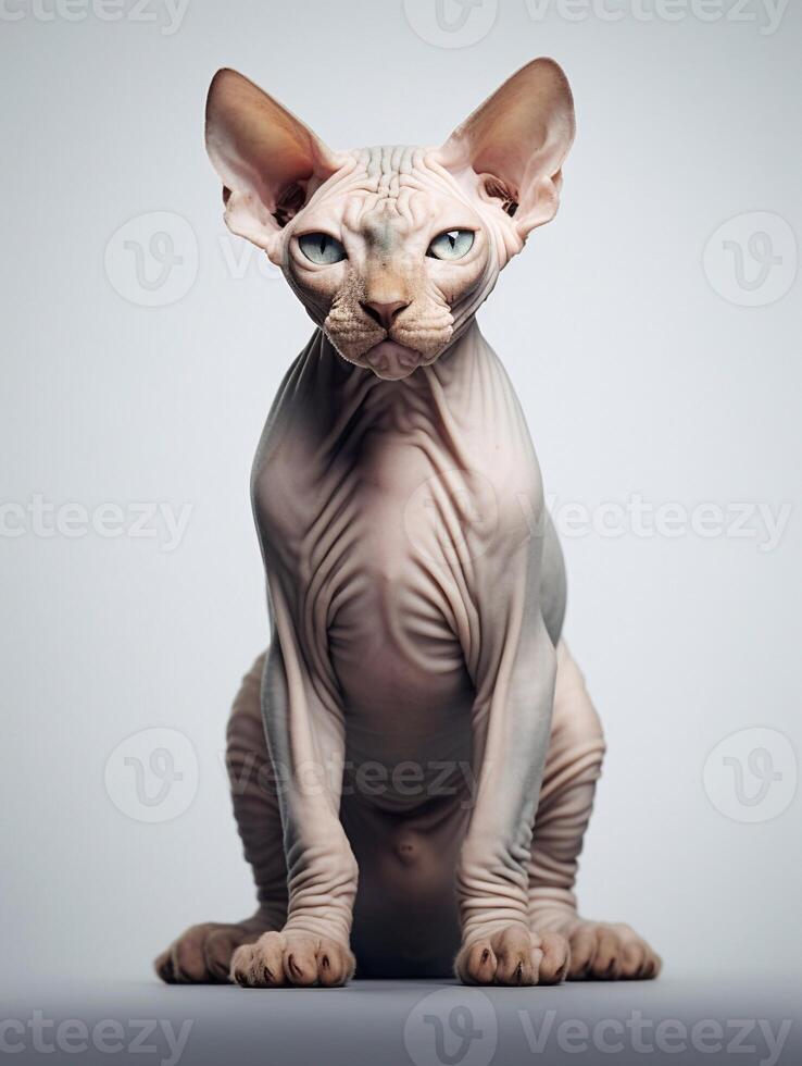 Adorable Sphynx cat on white background. photo