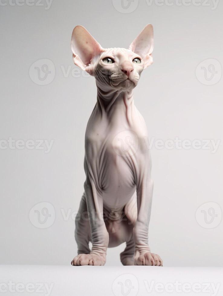 Adorable Sphynx cat on white background. photo