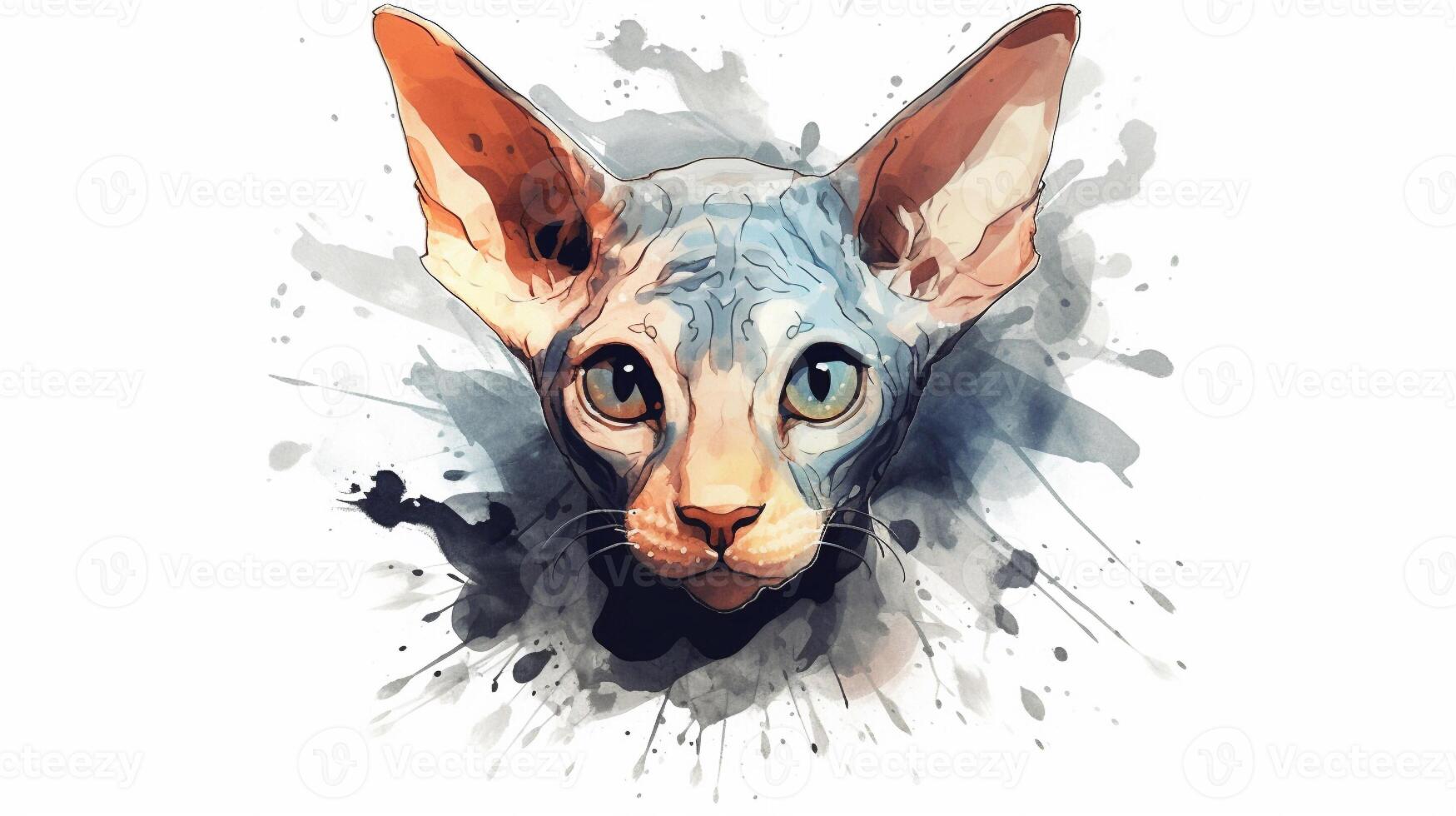 Watercolor portrait of a sphinx cat. Hand-drawn illustration. photo