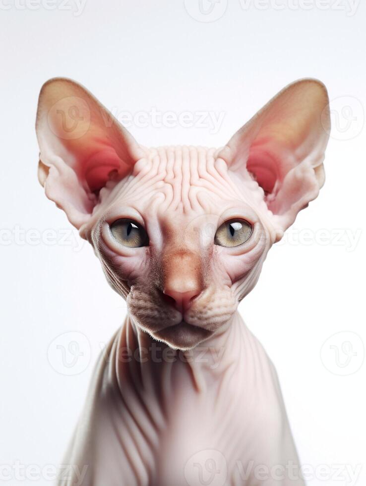 Adorable Sphynx cat on white background. photo