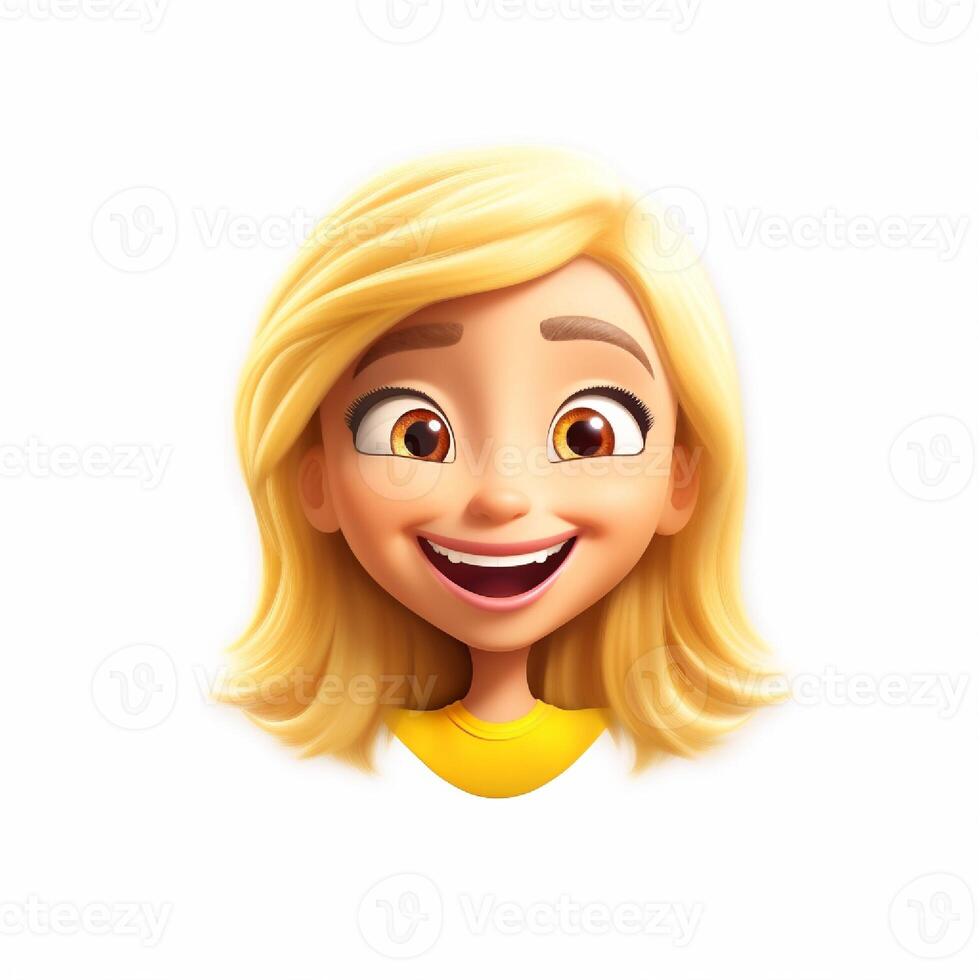 3d illustration of cute smiling girl on white background. photo