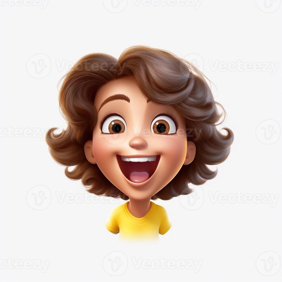 3d illustration of cute smiling girl on white background. photo