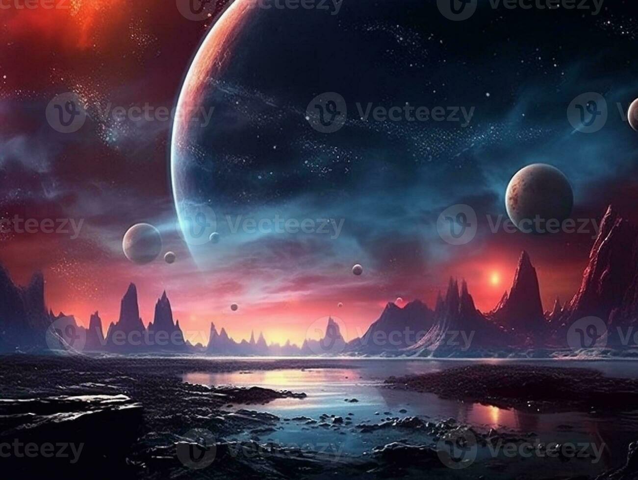 Fantasy alien planet in outer space. 3D illustration. photo