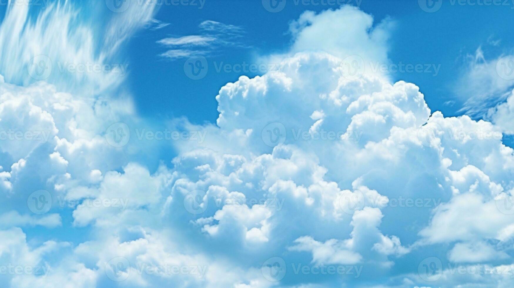 Blue sky background with white clouds. Cumulus white clouds. 3D illustration photo