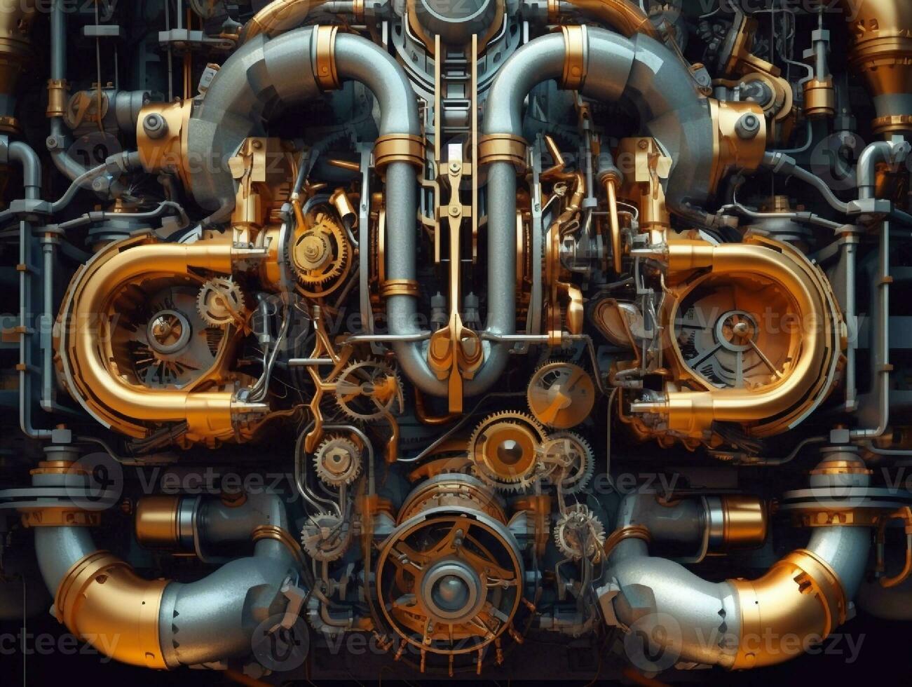 Steampunk mechanism with gears and cogwheels on a dark background photo