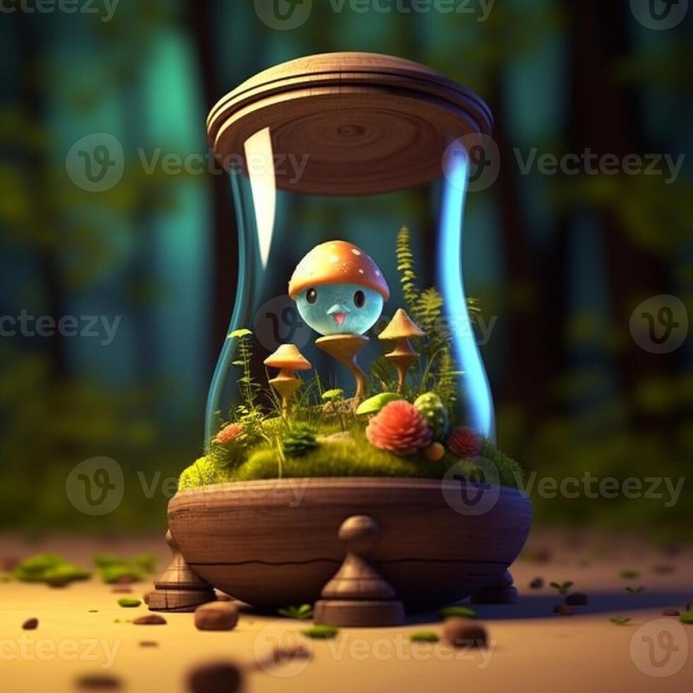 Fantasy landscape with a cute one in a hourglass. 3d rendering photo