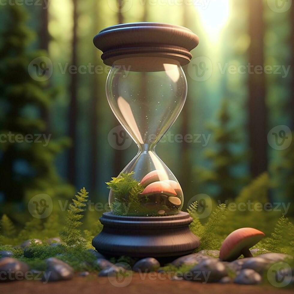Fantasy landscape with a cute one in a hourglass. 3d rendering photo