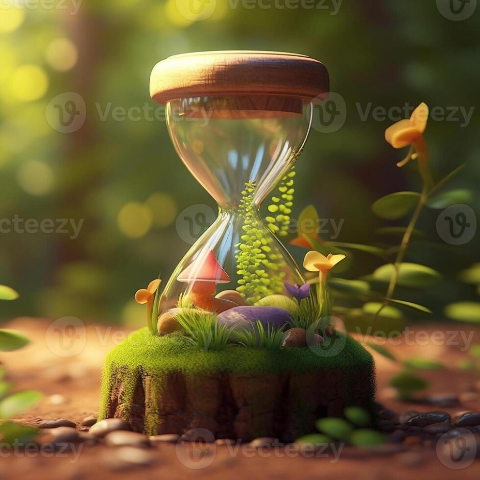 Fantasy landscape with a cute one in a hourglass. 3d rendering photo