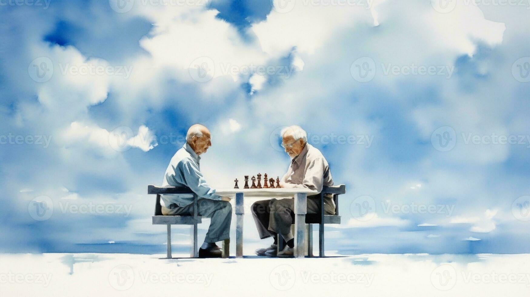 illustration of two grandfathers playing chess photo