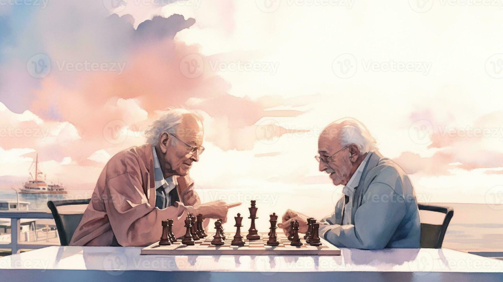 illustration of two grandfathers playing chess photo