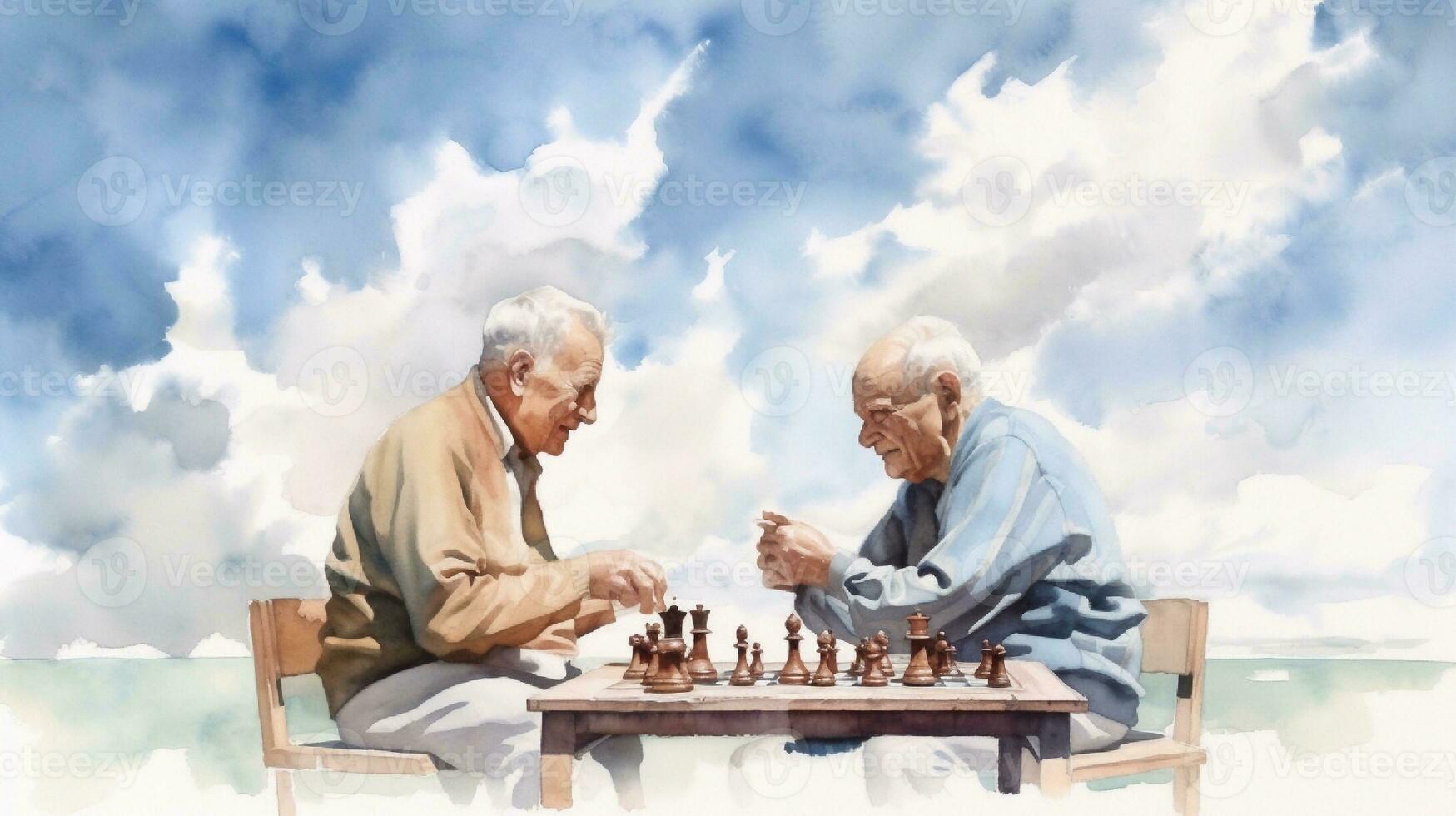 illustration of two grandfathers playing chess photo