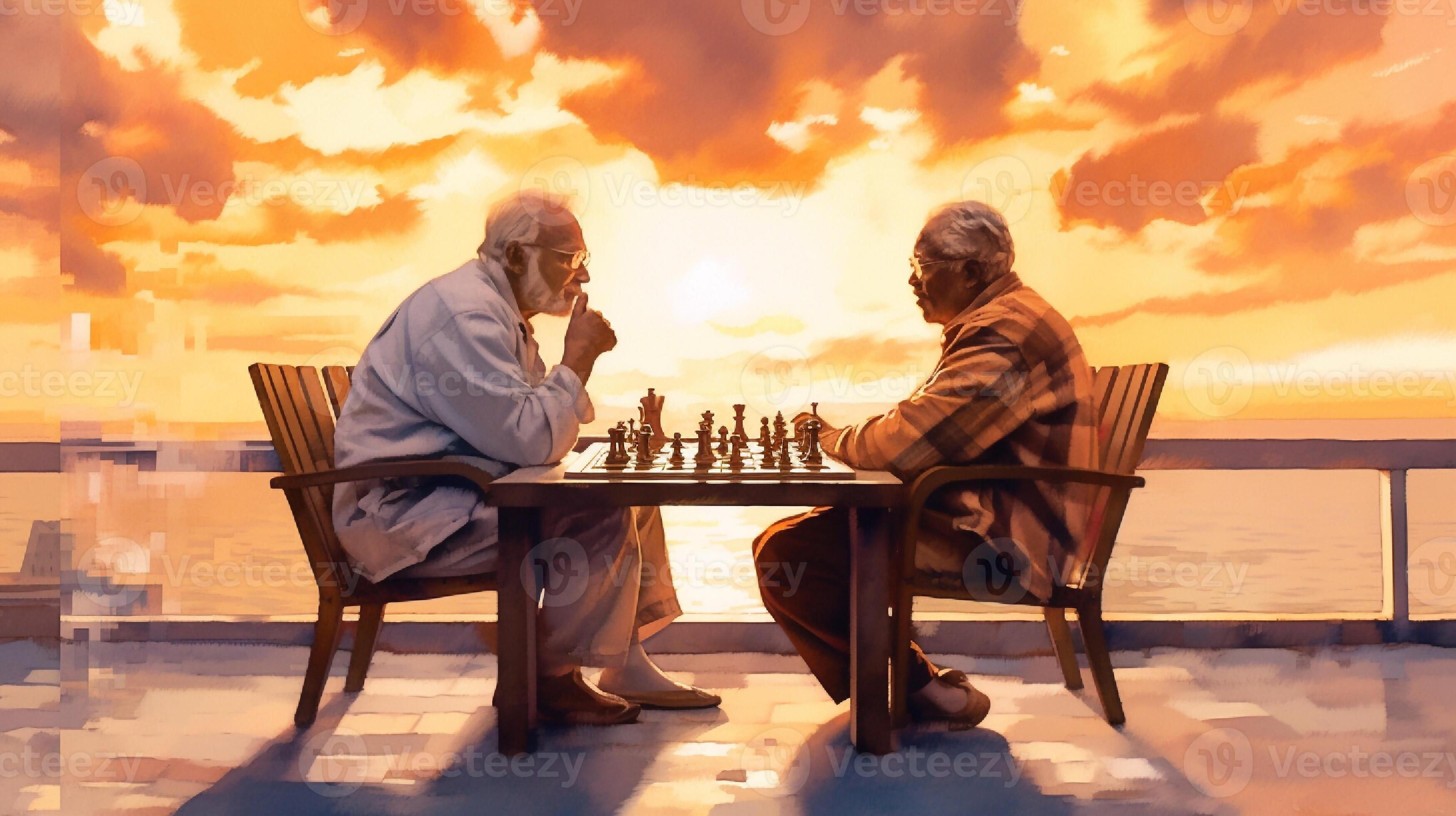 illustration of two grandfathers playing chess 25531188 Stock Photo at