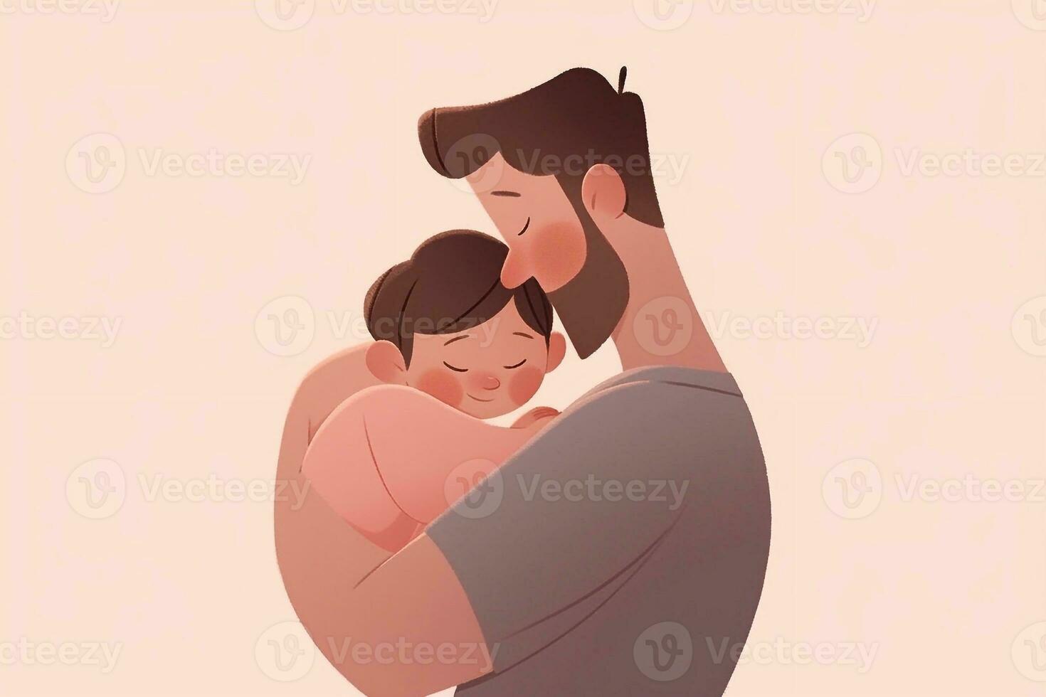 ilustración de un padre abrazos su hijo en un calentar y sentido abrazo en dibujos animados estilo foto