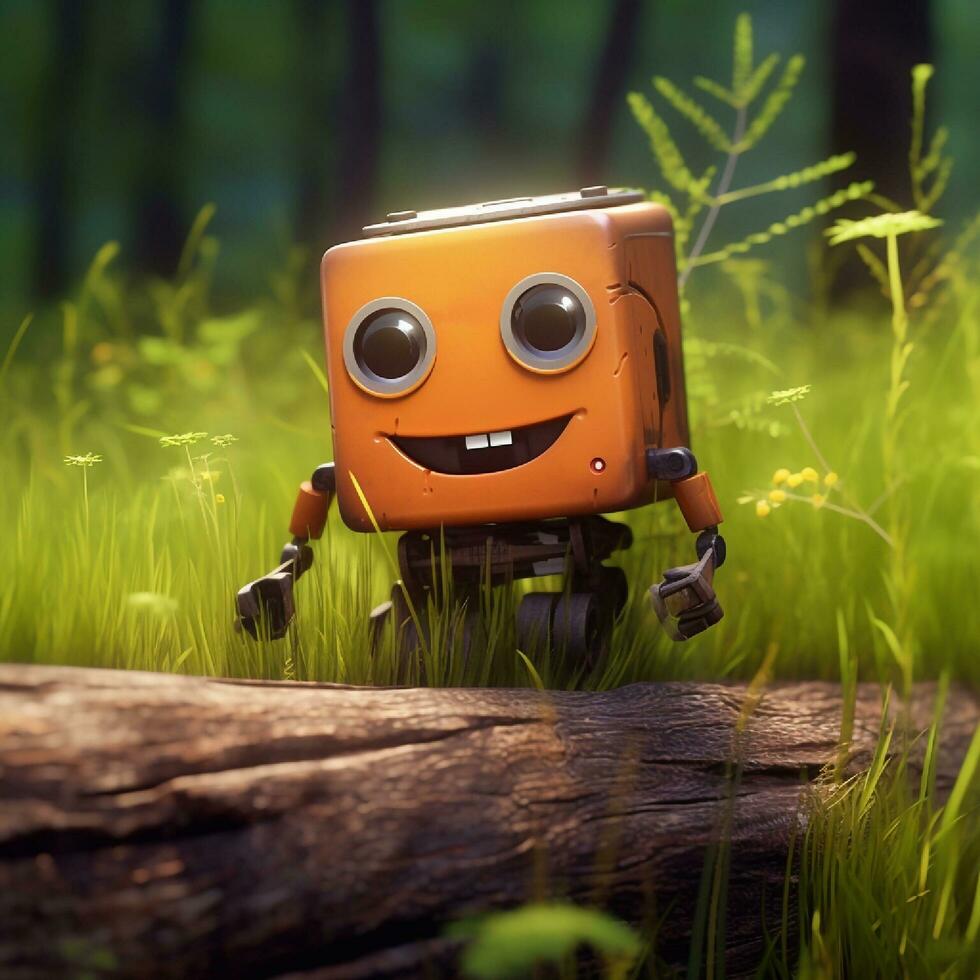vintage robot in the forest. 3d illustration. retro robot. generative ai photo