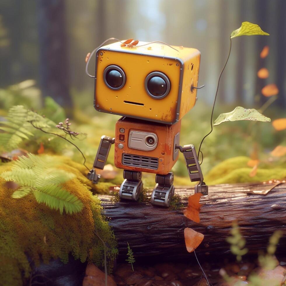 vintage robot in the forest. 3d illustration. retro robot. generative ai photo