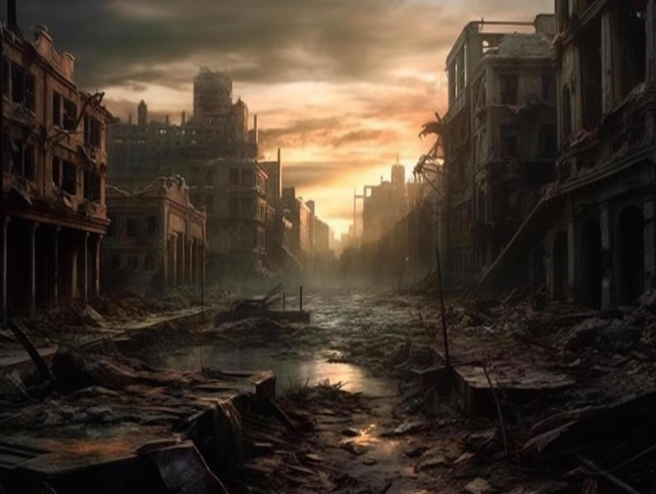 The ruins of the destroyed city. 3d rendering. photo